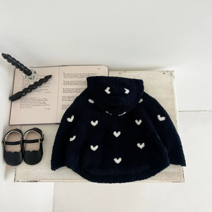 -ベビーアウター ハート柄ニットフーディケープマントポンチョ 2カラー - mamahalo shop - ショートコート・ジャケット・ジャンパー -  べビー服 - 子供服 - 男の子 - 女の子