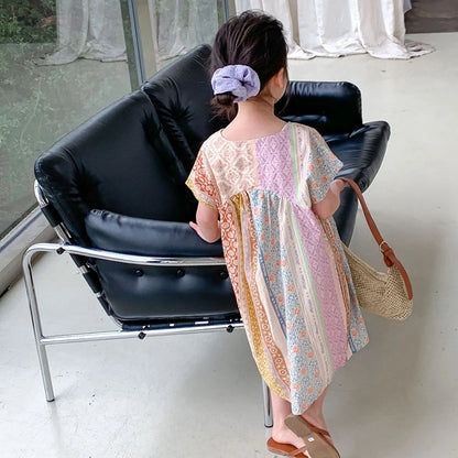 -キッズワンピース 半袖ワンピース ルーミーデザイン アラベスク柄プリント【mh0005802】 - mamahalo shop - 半袖ワンピース -  べビー服 - 子供服 - 男の子 - 女の子