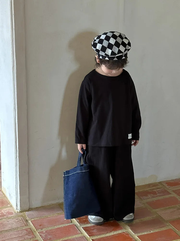 -キッズセットアップ 2点セット 長袖ルーズシャツ+ワイドルーズパンツ シンプルベーシック 3カラー - mamahalo shop - 長袖セットアップ -  べビー服 - 子供服 - 男の子 - 女の子