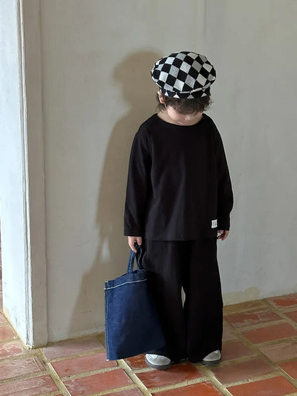 -キッズセットアップ 2点セット 長袖ルーズシャツ+ワイドルーズパンツ シンプルベーシック 3カラー - mamahalo shop - 長袖セットアップ -  べビー服 - 子供服 - 男の子 - 女の子