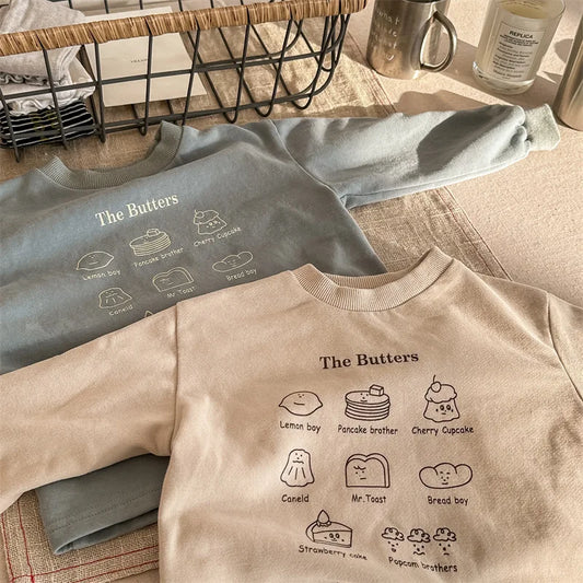 -キッズトップス 長袖スウェットシャツ The Butters プリント柄 ブルー/アプリコット/2カラー - mamahalo shop - 長袖Tシャツ -  べビー服 - 子供服 - 男の子 - 女の子