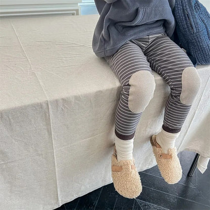 -キッズ ボーダー 膝パッチ 裏起毛 レギンス レギパン - mamahalo shop - レギンスパンツ -  べビー服 - 子供服 - 男の子 - 女の子