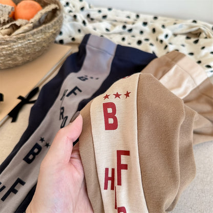 -キッズ レターロゴ プリント サイドライン パッチワーク レギンスパンツ ボーイズ - mamahalo shop - レギンスパンツ -  べビー服 - 子供服 - 男の子 - 女の子