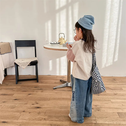 -キッズトップス 長袖Tシャツ パッチワーク レターロゴプリント 2カラー【mh0000606】 - mamahalo shop - 長袖Tシャツ -  べビー服 - 子供服 - 男の子 - 女の子