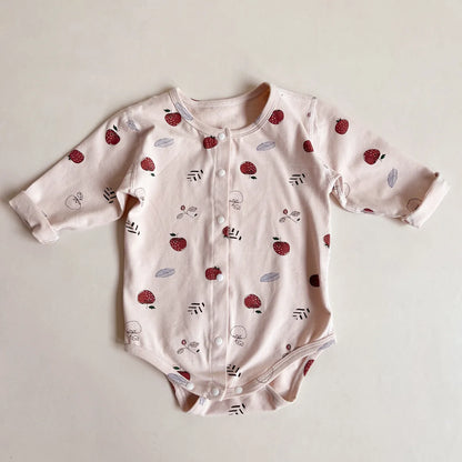 -ベビーロンパース プリント柄フロントボタン長袖ボディスーツ 3カラー【mh0006786】 - mamahalo shop - 長袖ロンパース -  べビー服 - 子供服 - 男の子 - 女の子