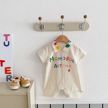 -ベビーロンパース 半袖シャツジャンプスーツ つなぎ カラフル レターロゴ刺繍【mh0005419】 - mamahalo shop - 半袖ロンパース -  べビー服 - 子供服 - 男の子 - 女の子