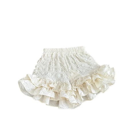 -キッズパンツ ダブルフリルショートパンツ ベージュ - mamahalo shop - ハーフパンツ・ショートパンツ -  べビー服 - 子供服 - 男の子 - 女の子