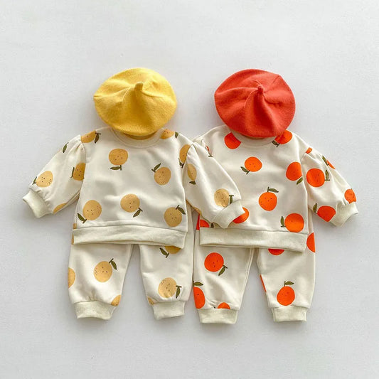 -ベビーセットアップ 2点セット スウェットシャツ ロングパンツ オレンジ イエロー 2カラー - mamahalo shop - 長袖セットアップ -  べビー服 - 子供服 - 男の子 - 女の子