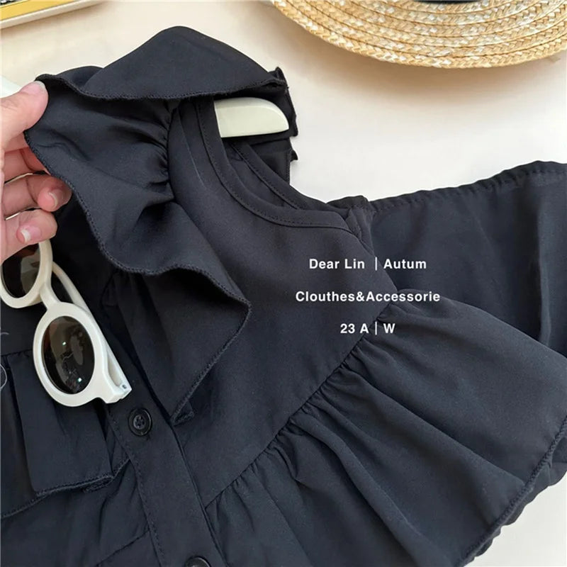 -キッズワンピース ティアードフリル ノースリーブワンピース ブラック【mh0005998】 - mamahalo shop - ノースリーブワンピース -  べビー服 - 子供服 - 男の子 - 女の子