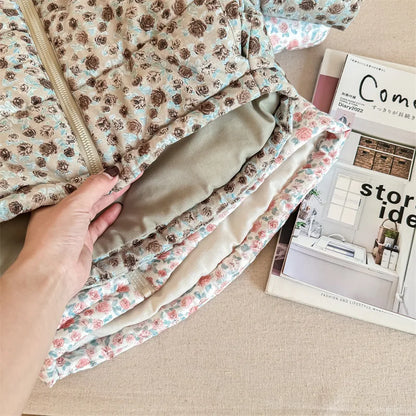 -キッズアウター 中綿キルティングジャケット フラワー 花柄プリントコート 2カラー ガールズ 女の子 子供服 - mamahalo shop - ショートコート・ジャケット・ジャンパー -  べビー服 - 子供服 - 男の子 - 女の子