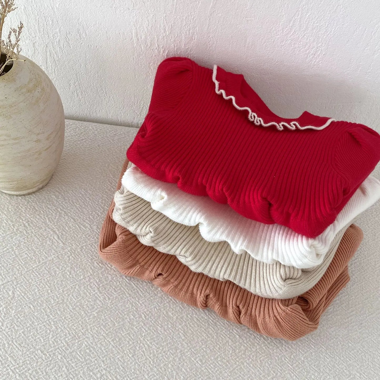 -キッズワンピース ニット 長袖パフスリーブワンピース 4カラー【mh0006628】 - mamahalo shop - 長袖ワンピース -  べビー服 - 子供服 - 男の子 - 女の子