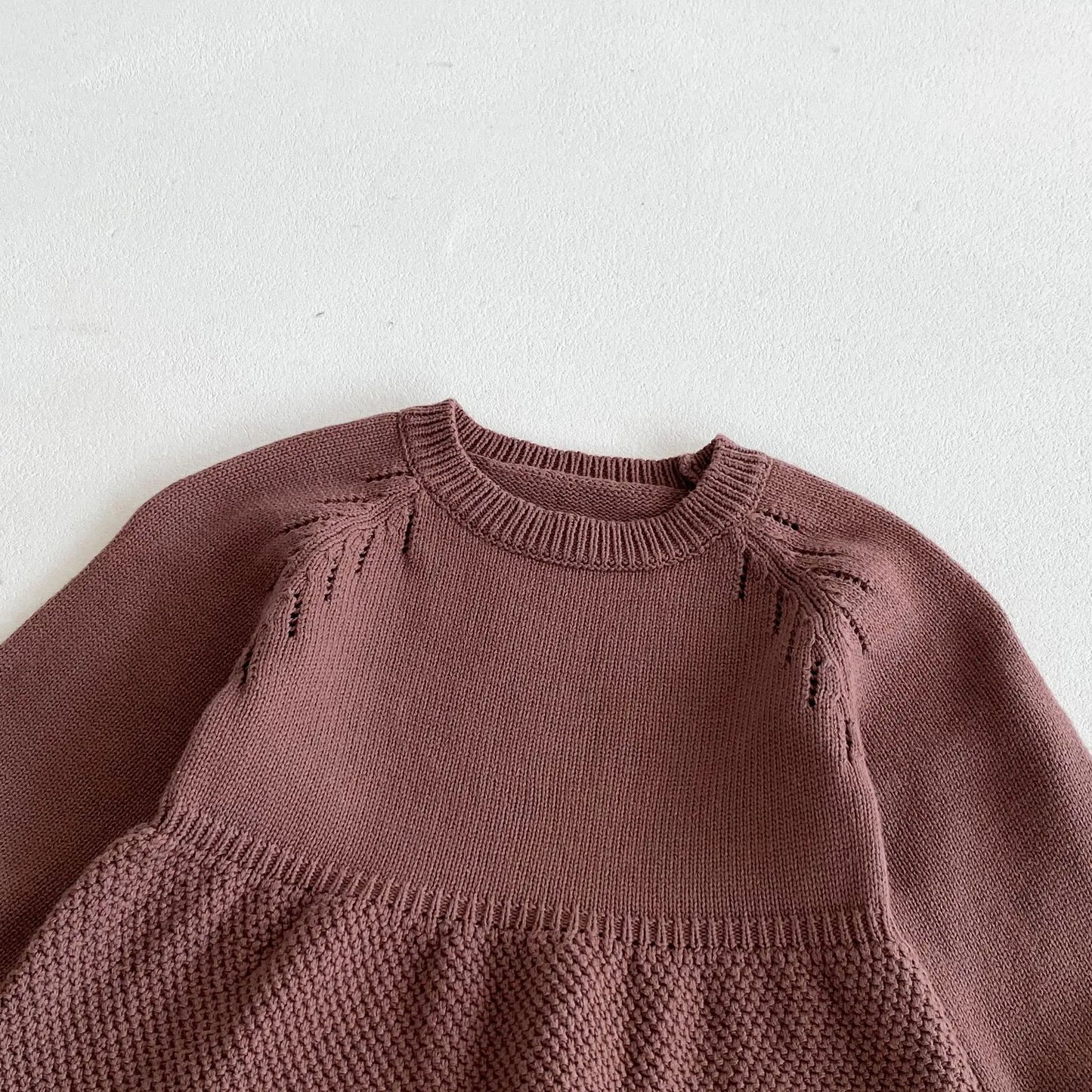 -キッズワンピース シンプルベーシックニット長袖ワンピース ブラウン - mamahalo shop - 長袖ワンピース -  べビー服 - 子供服 - 男の子 - 女の子