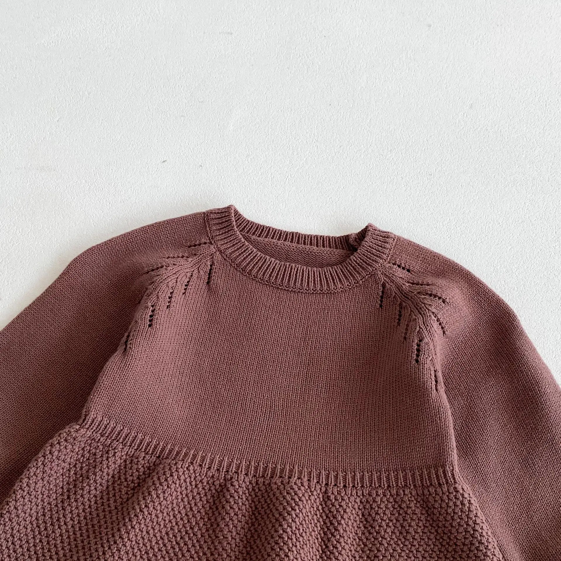 -キッズワンピース シンプルベーシックニット長袖ワンピース ブラウン - mamahalo shop - 長袖ワンピース -  べビー服 - 子供服 - 男の子 - 女の子