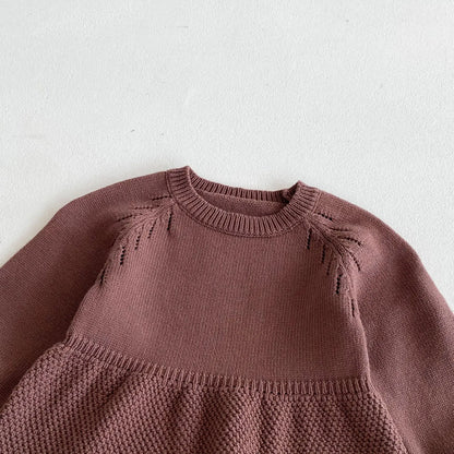 -キッズワンピース シンプルベーシックニット長袖ワンピース ブラウン - mamahalo shop - 長袖ワンピース -  べビー服 - 子供服 - 男の子 - 女の子