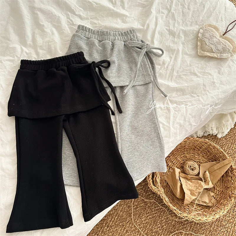 -キッズパンツ サイドリボン巻きスカートドッキングスカッツフレアパンツ 2カラー - mamahalo shop - ロングパンツ・スウェットパンツ -  べビー服 - 子供服 - 男の子 - 女の子