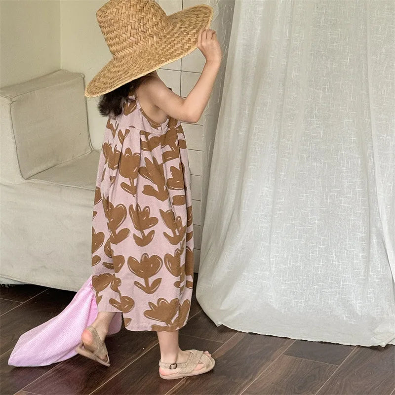 -キッズジャンプスーツ キャミソールサロペット レトロ チューリップフラワープリント 2カラー【mh0005441】 - mamahalo shop - サロペットパンツ・サスペンダーパンツ -  べビー服 - 子供服 - 男の子 - 女の子