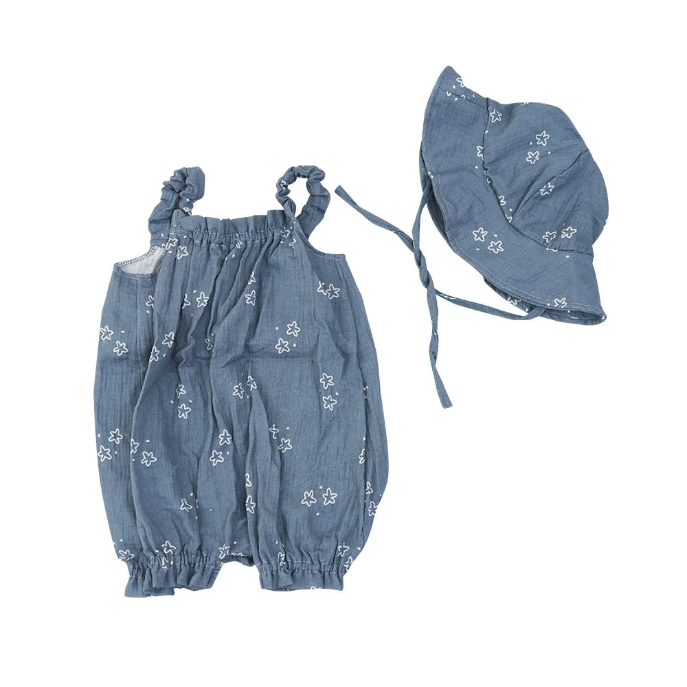 -☺︎ ベビージャンプスーツ キャミソールボディスーツ 帽子セット - mamahalo shop - ノースリーブジャンプスーツ -  べビー服 - 子供服 - 男の子 - 女の子