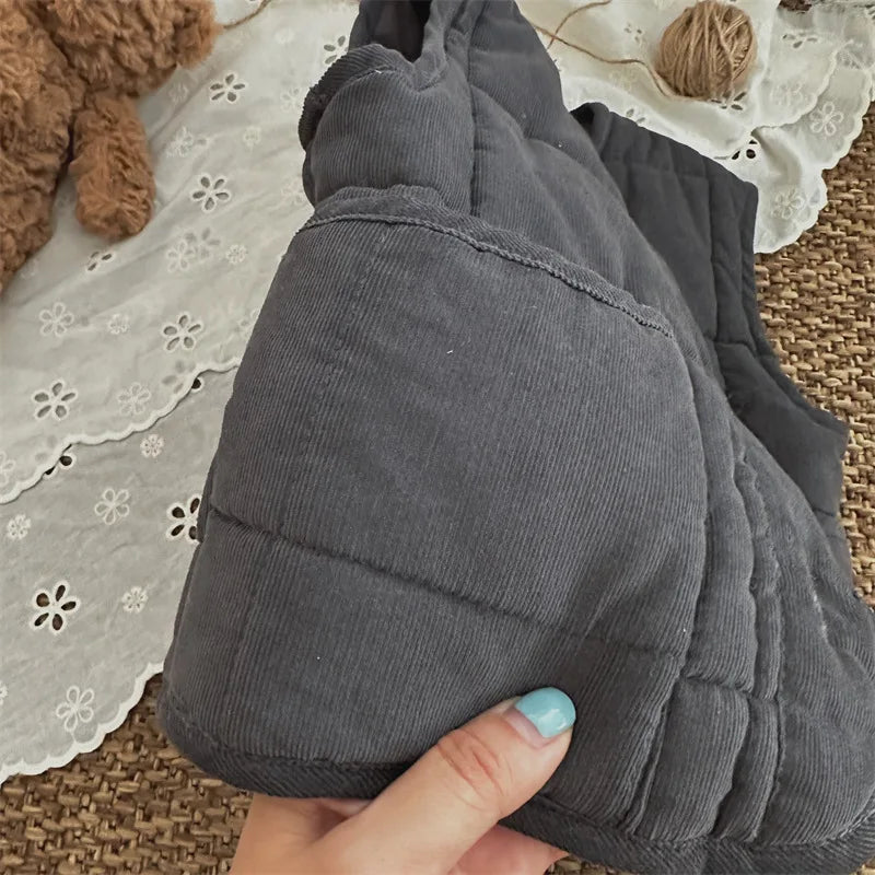 -キッズベスト 中綿キルティングレトロベストコート ダークグレー - mamahalo shop - ベスト -  べビー服 - 子供服 - 男の子 - 女の子