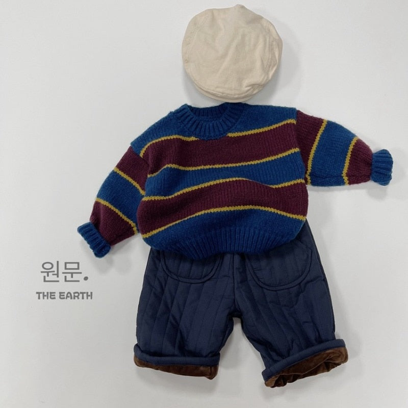 -キッズ セーター ニット レトロボーダー ルーズトップス 3カラー ボーイズ 男の子 子供服 7830 - mamahalo shop - ニット・セーター -  べビー服 - 子供服 - 男の子 - 女の子