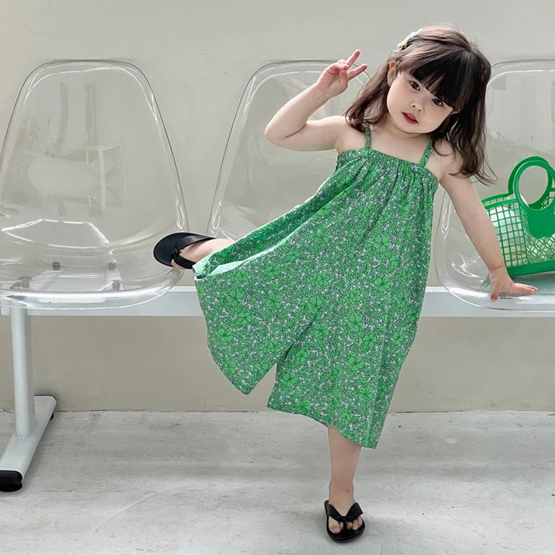 -キッズサロペット キャミソールジャンプスーツ ルーズ グリーン【mh0005836】 - mamahalo shop - ノースリーブジャンプスーツ -  べビー服 - 子供服 - 男の子 - 女の子