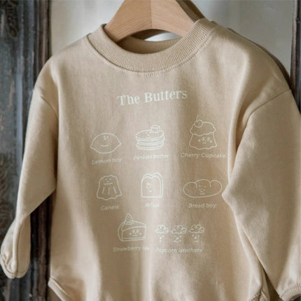 ベビーセットアップ 2点セット Buttersプリントロゴ長袖スウェットシャツ+ロングパンツ - mamahalo shop - 長袖セットアップ -  べビー服 - 子供服 - 男の子 - 女の子