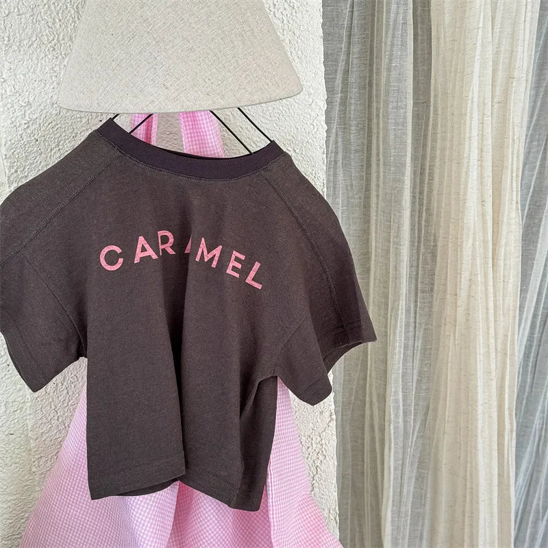 -キッズトップス 半袖プリントTシャツ CARAMEL レターロゴ 2カラー - mamahalo shop - 半袖Tシャツ -  べビー服 - 子供服 - 男の子 - 女の子