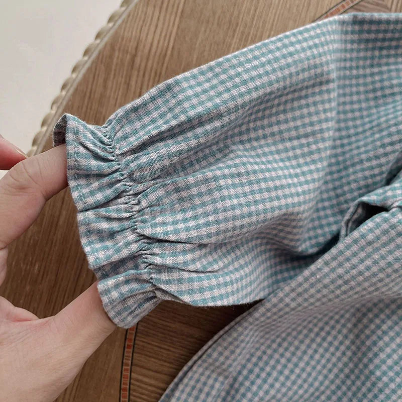 -ベビー長袖ロンパース フリルエプロンドレス チェック ガールズ 女の子 子供服 - mamahalo shop - 長袖ロンパース -  べビー服 - 子供服 - 男の子 - 女の子