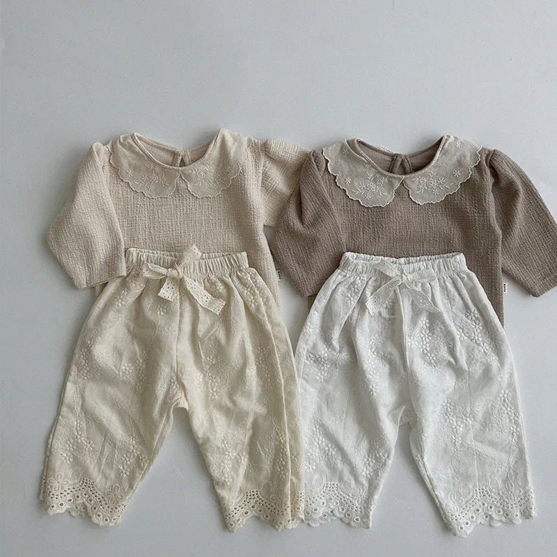 -ベビーパンツ レース刺繍 ロングパンツ リボン サマーパンツ - mamahalo shop - ロングパンツ・スウェットパンツ -  べビー服 - 子供服 - 男の子 - 女の子