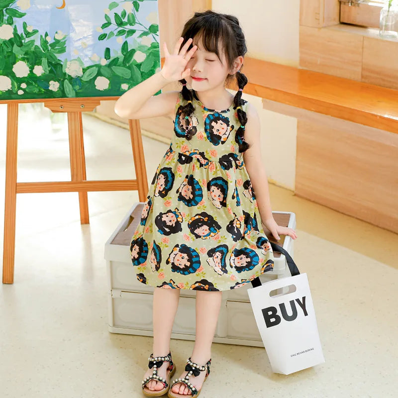 -キッズワンピース ノースリーブプリントワンピース アニマル/幾何学/フラワープリント【mh0005973】 - mamahalo shop - ノースリーブワンピース -  べビー服 - 子供服 - 男の子 - 女の子