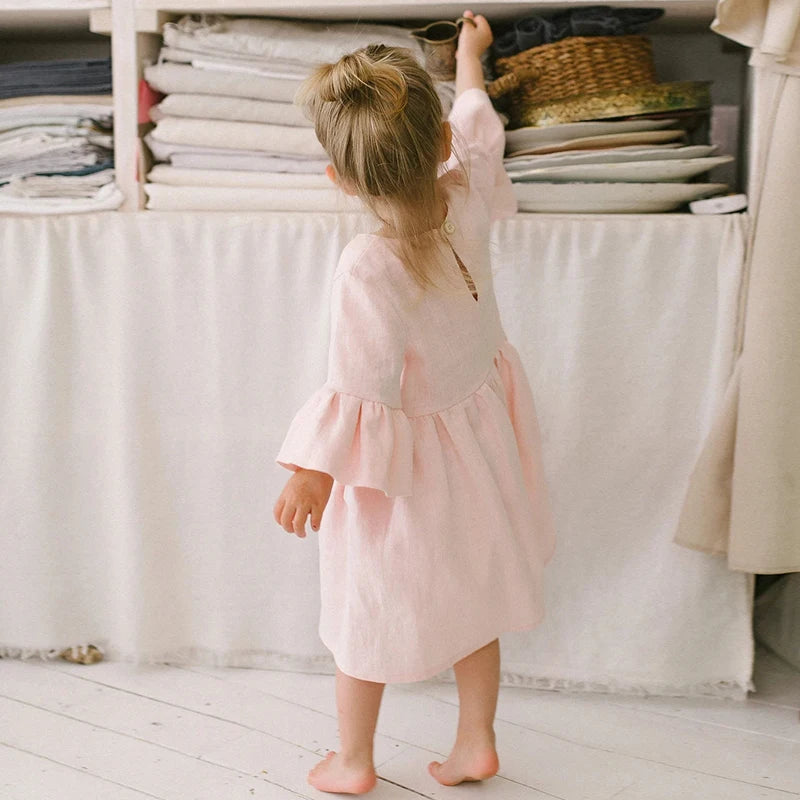 -キッズワンピース フレアスリーブ サマードレスワンピース ピンク【mh0006285】 - mamahalo shop - 半袖ワンピース -  べビー服 - 子供服 - 男の子 - 女の子