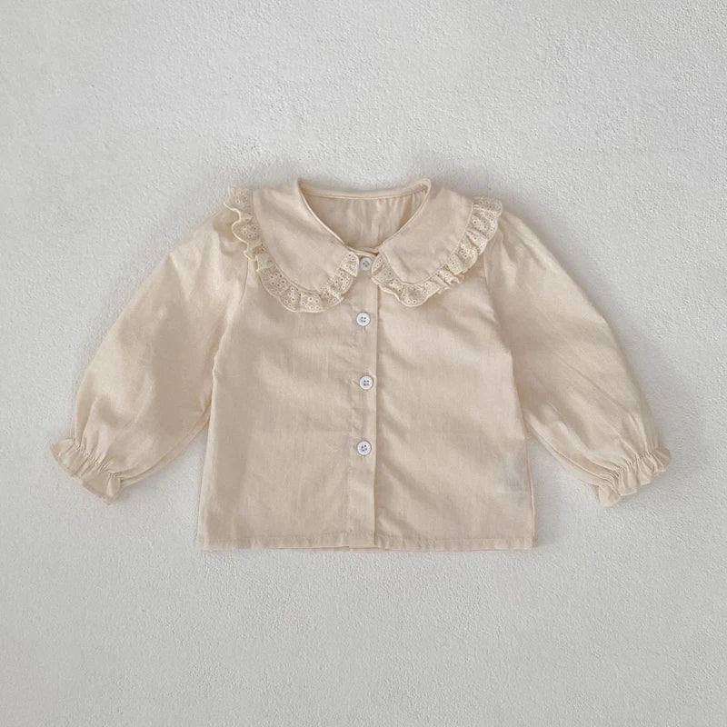 -ベビートップス/パンツ フリル襟長袖ブラウス/フリルウエストフラワープリントロングパフパンツ【mh0006988】 - mamahalo shop - 長袖セットアップ -  べビー服 - 子供服 - 男の子 - 女の子