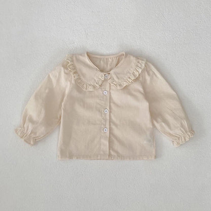 -ベビートップス/パンツ フリル襟長袖ブラウス/フリルウエストフラワープリントロングパフパンツ【mh0006988】 - mamahalo shop - 長袖セットアップ -  べビー服 - 子供服 - 男の子 - 女の子