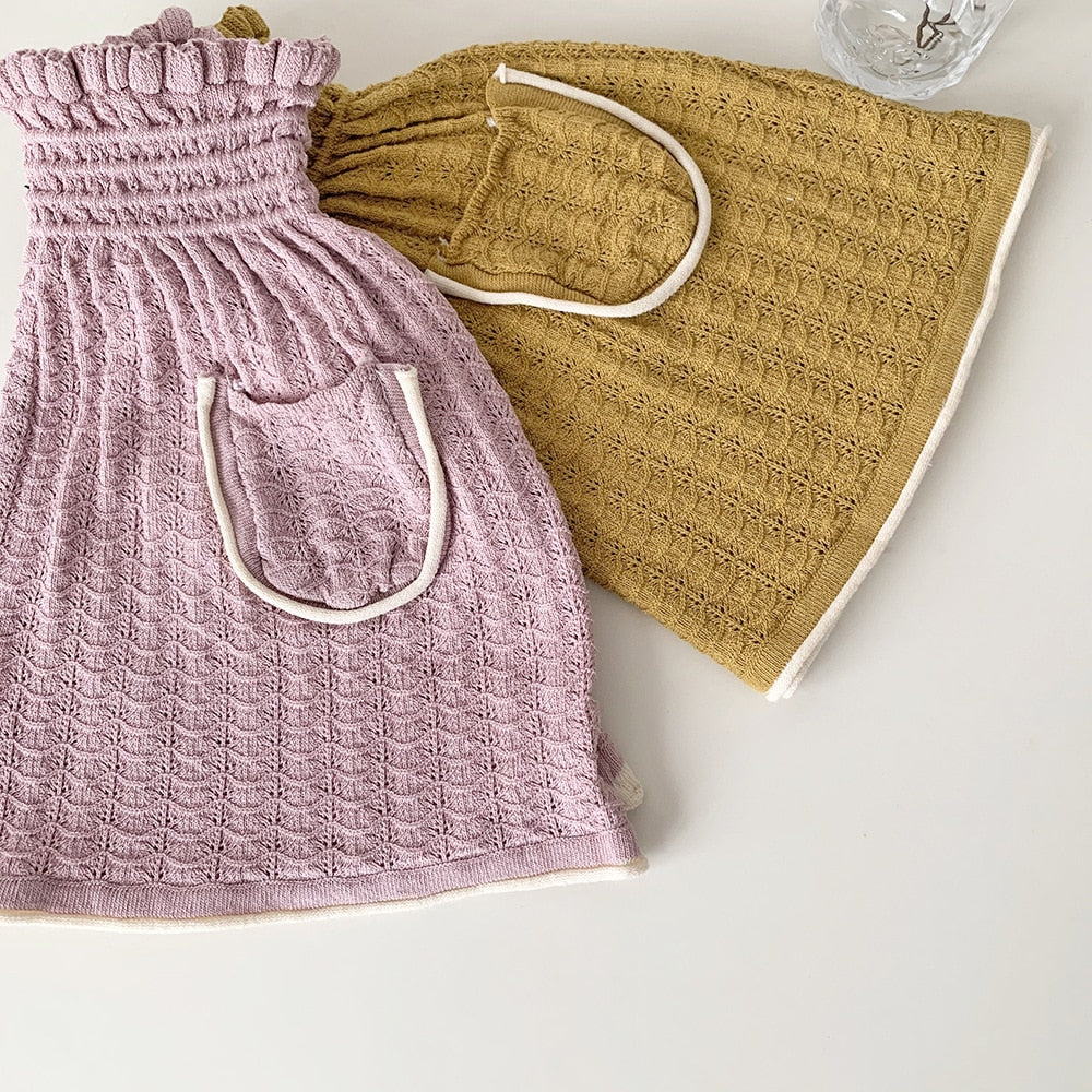 -キッズ サマー レースニット ポケット スカート ピンク マスタードイエロー ガールズ【mh0002017】 - mamahalo shop - スカート -  べビー服 - 子供服 - 男の子 - 女の子