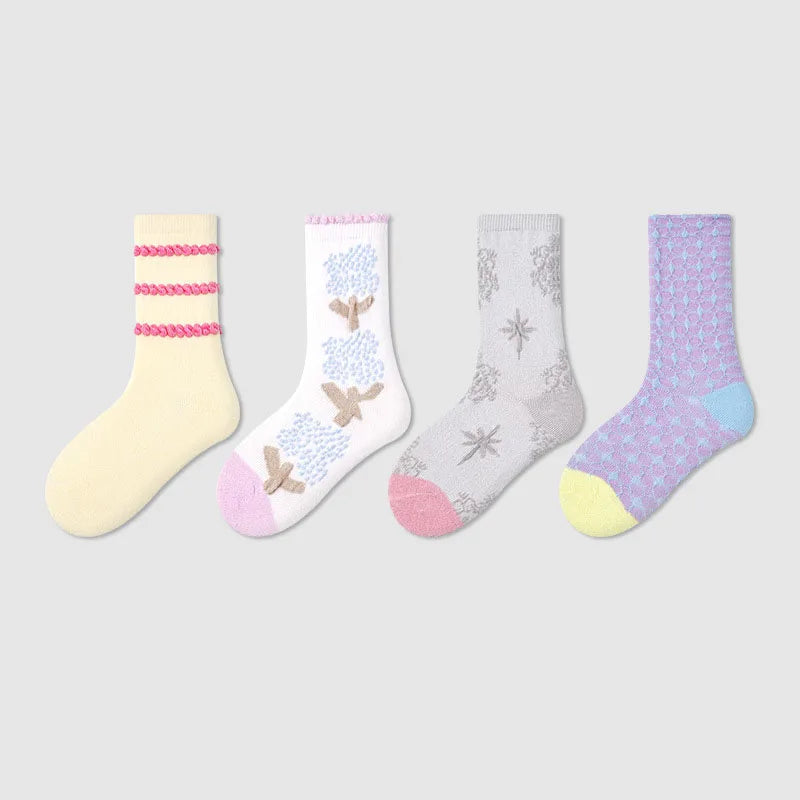 -キッズソックス 靴下4足セット ワッペンワンポイント ボーダー【mh0004066】 - mamahalo shop - ベビー用靴下・タイツ -  べビー服 - 子供服 - 男の子 - 女の子