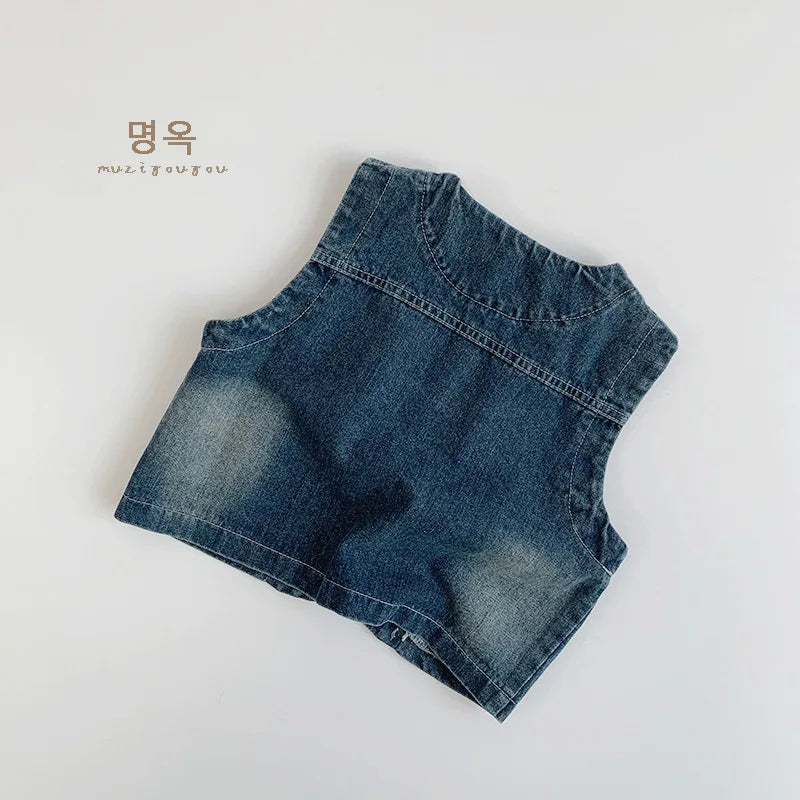 -キッズベスト マルチポケットデニムベストジャケット - mamahalo shop - ベスト -  べビー服 - 子供服 - 男の子 - 女の子