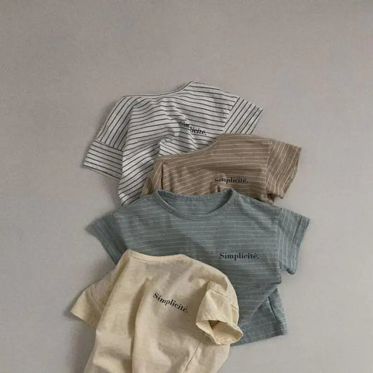 -ベビートップス 半袖ボーダーTシャツ レターロゴプリント【mh0005425】 - mamahalo shop - 半袖Tシャツ -  べビー服 - 子供服 - 男の子 - 女の子