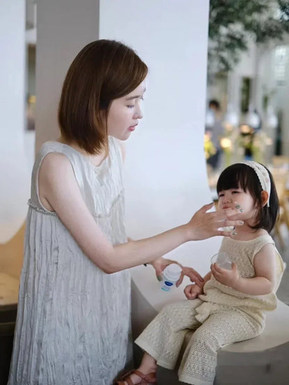 -キッズ レース サマー ニット タンクトップ ワイド ルーズ パンツ ベージュ キャメル ガールズ - mamahalo shop - ロングパンツ・スウェットパンツ -  べビー服 - 子供服 - 男の子 - 女の子