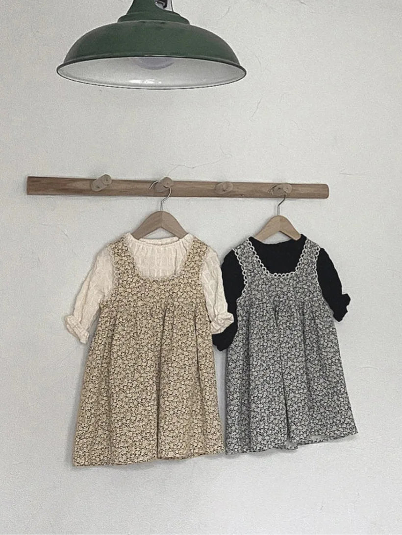 -ベビーワンピース フラワープリントレース縁取りノースリーブワンピース - mamahalo shop - ノースリーブワンピース -  べビー服 - 子供服 - 男の子 - 女の子