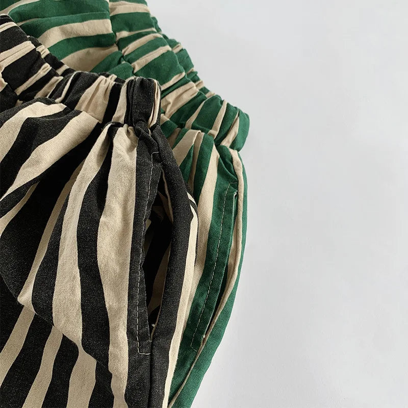 -キッズパンツ ストライプ ７部丈 クロップドパンツ 2カラー - mamahalo shop - ハーフパンツ・ショートパンツ -  べビー服 - 子供服 - 男の子 - 女の子