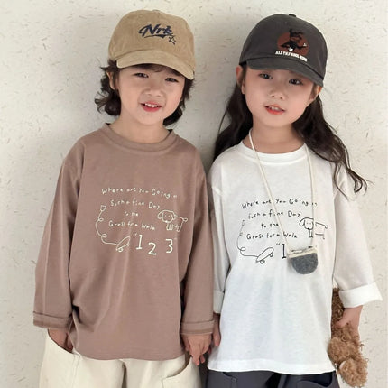 キッズトップス 犬ドッグレターロゴプリント長袖Tシャツ - mamahalo shop - 長袖Tシャツ -  べビー服 - 子供服 - 男の子 - 女の子