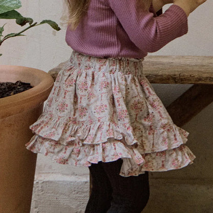 -キッズスカート フリルミニスカート フラワー 花柄プリント 2カラー ガールズ 女の子 子供服 - mamahalo shop - スカート -  べビー服 - 子供服 - 男の子 - 女の子