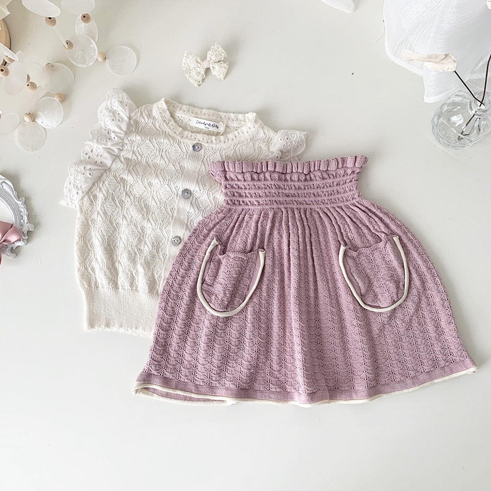 -キッズ サマー レースニット ポケット スカート ピンク マスタードイエロー ガールズ【mh0002017】 - mamahalo shop - スカート -  べビー服 - 子供服 - 男の子 - 女の子