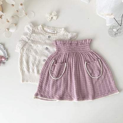 -キッズ サマー レースニット ポケット スカート ピンク マスタードイエロー ガールズ【mh0002017】 - mamahalo shop - スカート -  べビー服 - 子供服 - 男の子 - 女の子