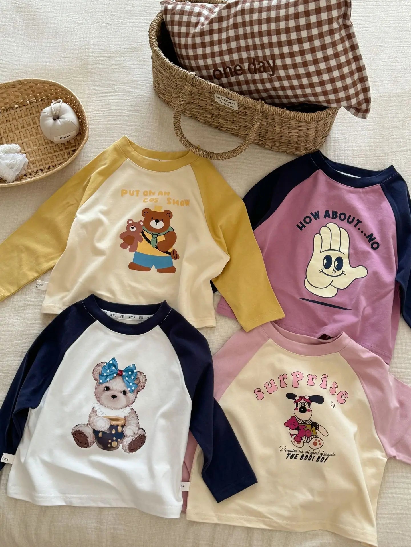 -キッズトップス 長袖プリントTシャツ ラグランパッチワーク 4カラー - mamahalo shop - 長袖Tシャツ -  べビー服 - 子供服 - 男の子 - 女の子
