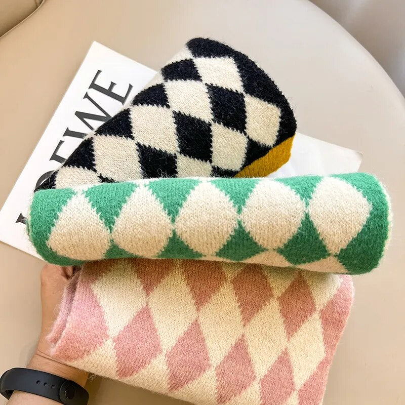 -キッズ ダイヤチェック ニット マフラー スカーフ - mamahalo shop - ネックウォーマー -  べビー服 - 子供服 - 男の子 - 女の子