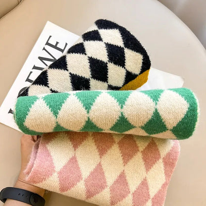 -キッズ ダイヤチェック ニット マフラー スカーフ - mamahalo shop - ネックウォーマー -  べビー服 - 子供服 - 男の子 - 女の子