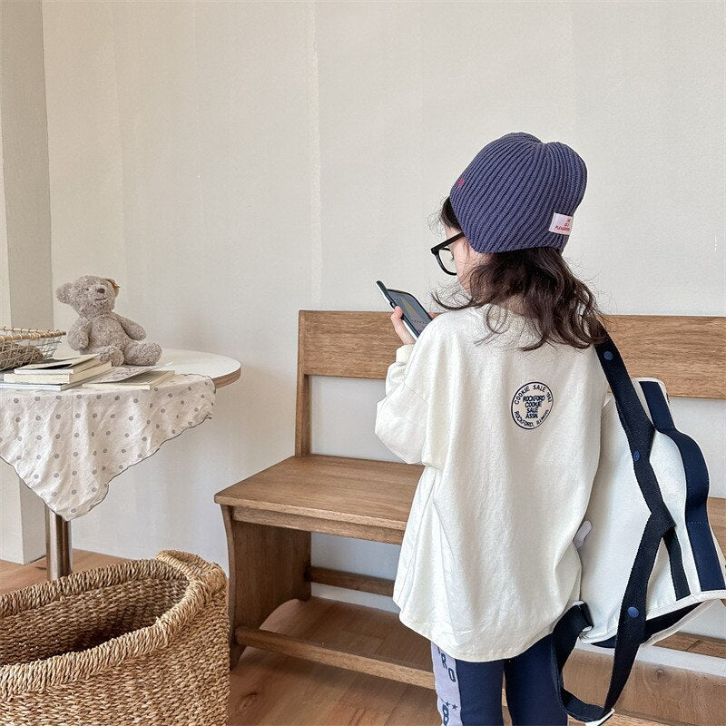 -キッズ クッキー プリント レターロゴ 長袖 スウェットシャツ Tシャツ ユニセックス - mamahalo shop - 長袖Tシャツ -  べビー服 - 子供服 - 男の子 - 女の子