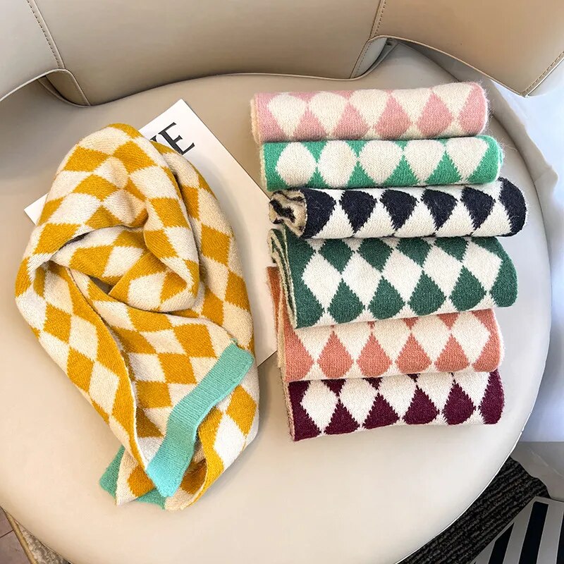 -キッズ ダイヤチェック ニット マフラー スカーフ - mamahalo shop - ネックウォーマー -  べビー服 - 子供服 - 男の子 - 女の子