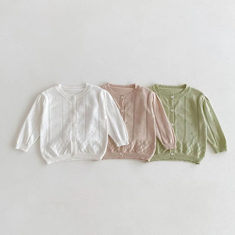 -キッズカーディガン レースニットジャケット サマーカーディガン 薄手 クーラー冷房対策 3カラー【mh0005498】 - mamahalo shop - カーディガン・パーカー -  べビー服 - 子供服 - 男の子 - 女の子
