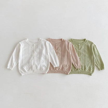 -キッズカーディガン レースニットジャケット サマーカーディガン 薄手 クーラー冷房対策 3カラー【mh0005498】 - mamahalo shop - カーディガン・パーカー -  べビー服 - 子供服 - 男の子 - 女の子